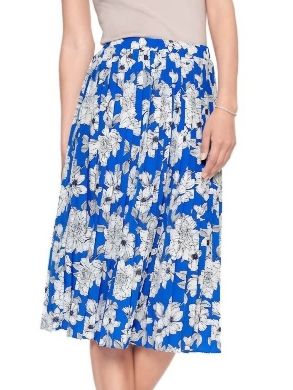 Banana Republic Pleated Midi Skirt Blue Floral Print Accordion Floral Size Small